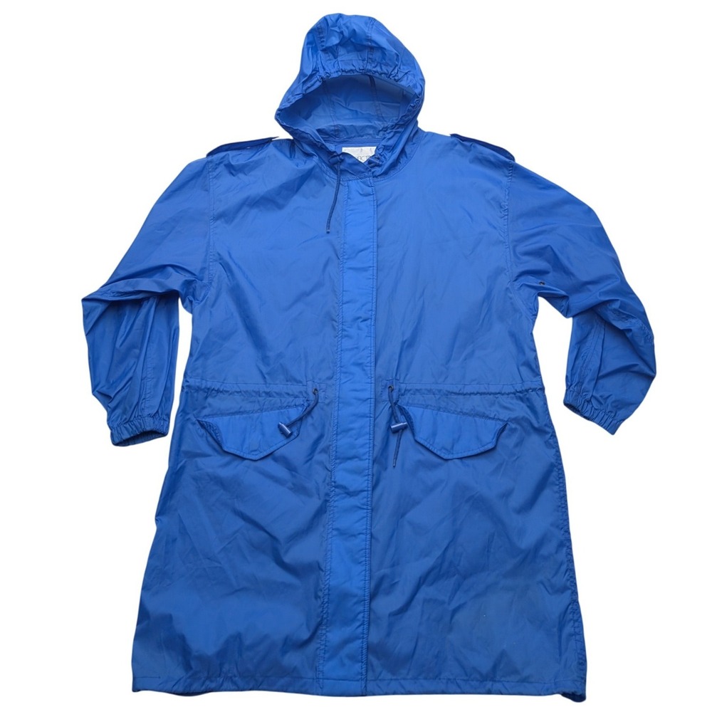 Vinatge Pacific Trail Rain Jacket Womens Small Blue Hooded Longline Nylon Parka